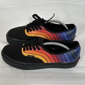 VANS Off The Wall Black Refract Rainbow Sunset Striped Canvas Sneaker Size 7